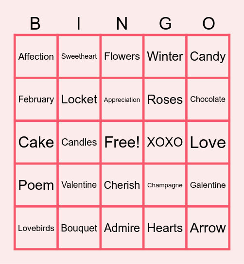 Virtual Valentine's Day Bingo Card