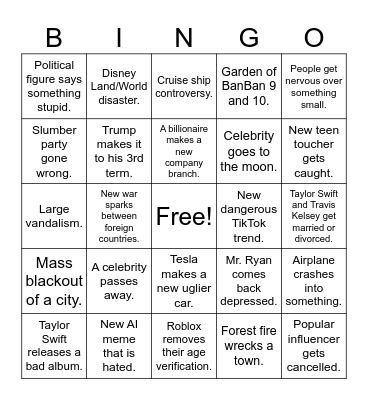 2026 Disaster BINGO Board Bingo Card