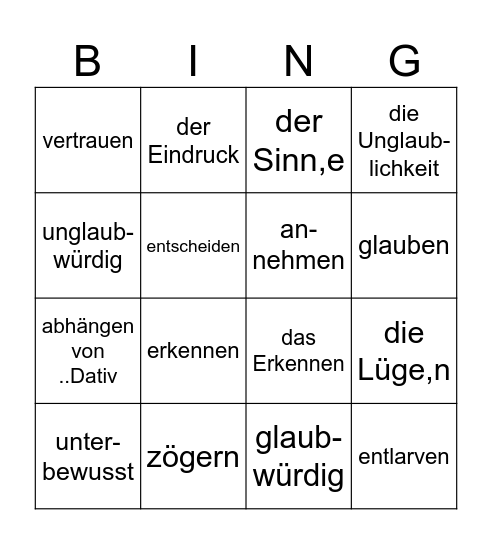 Wahrheit sagen oder lügen Bingo Card