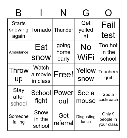 snow day bingo Card
