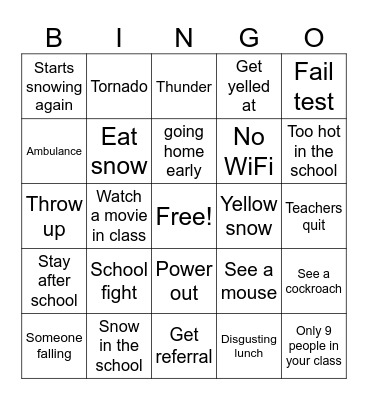snow day bingo Card