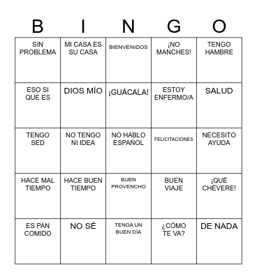 Fun Phrases Warm-Up Bingo Card