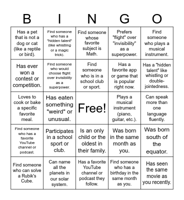 Untitled Bingo Card