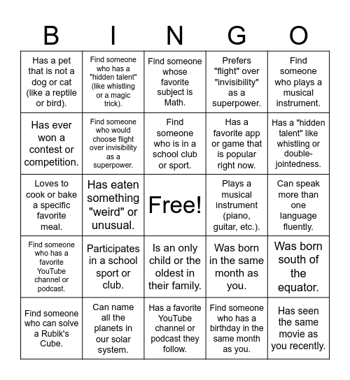 Untitled Bingo Card