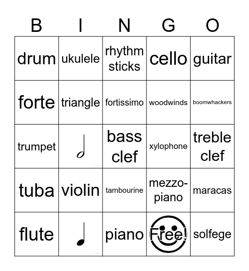 Elementary Music Bingo Card