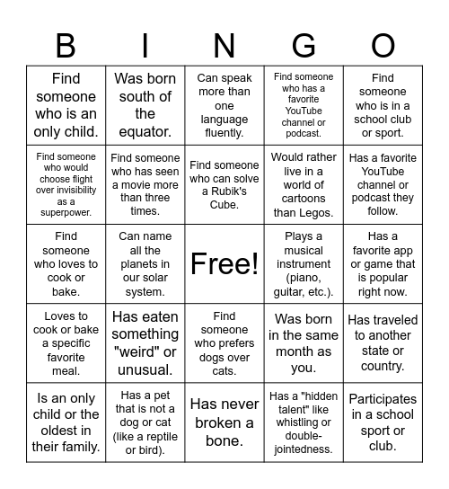 Untitled Bingo Card