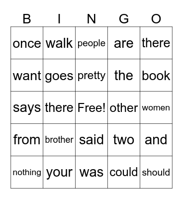 UFLI Heart Words Bingo Card