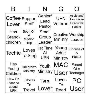 United Pastors Network 2013 Bingo Card