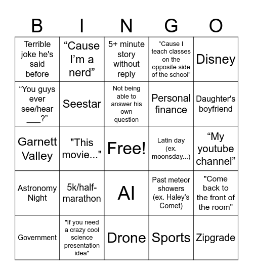 Grande Bingo Card