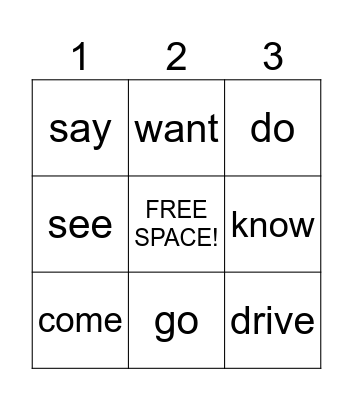 VERBS BINGO! Bingo Card