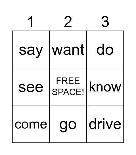 VERBS BINGO! Bingo Card
