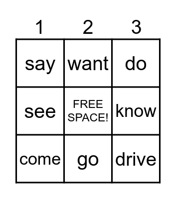 VERBS BINGO! Bingo Card