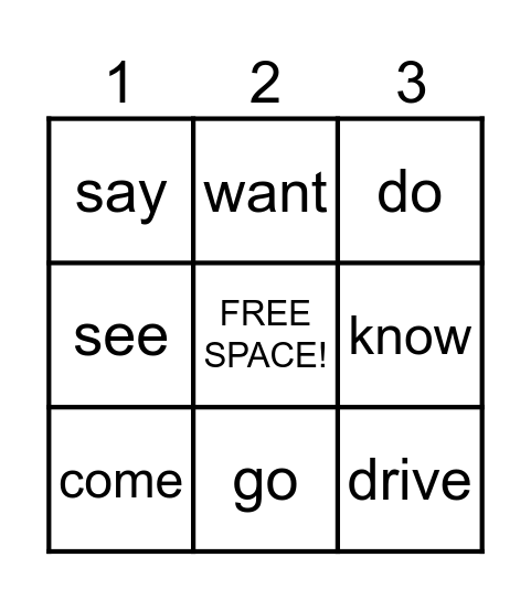 VERBS BINGO! Bingo Card
