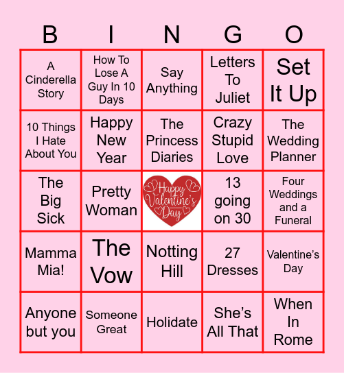 Romantic Comedies Bingo Card