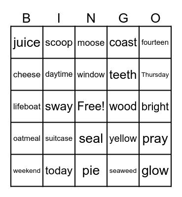 Vowel Teams Bingo Card
