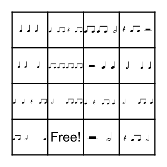 Rhythm Bingo Card