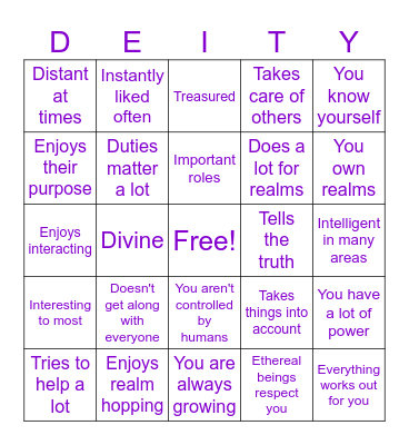 Deity Bingo Card