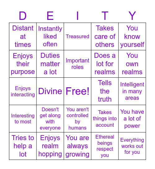 Deity Bingo Card