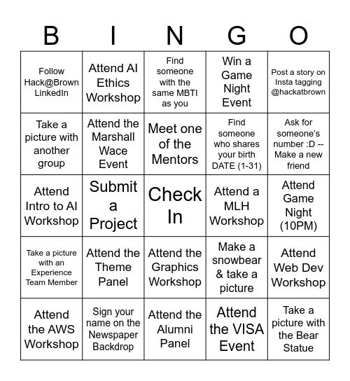 Hack @ Brown 2026 Bingo Card