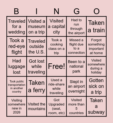 Travel Bingo Card
