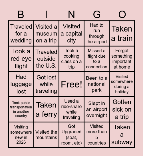 Travel Bingo Card