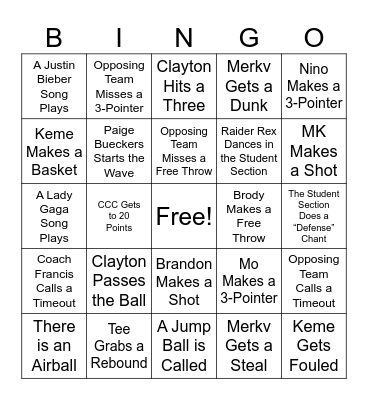 Men's Basketball Bingo 1.28.2025 Bingo Card