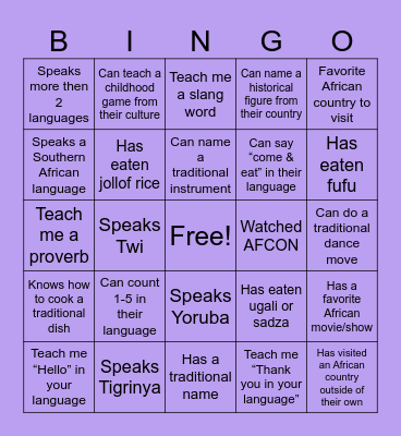 Language & Cultural Exchange Bingo Card