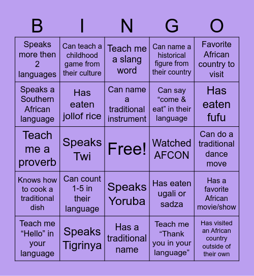 Language & Cultural Exchange Bingo Card