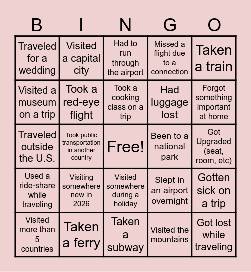 Travel Bingo Card
