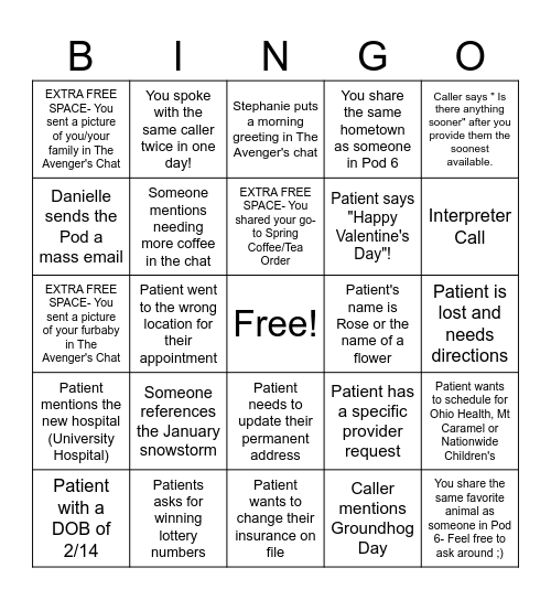 Pod 6 BINGO Card