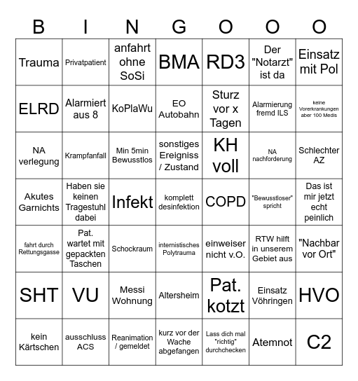 Rettungsdienst Bingo Card