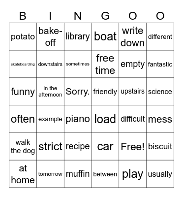vocabulary Bingo Card