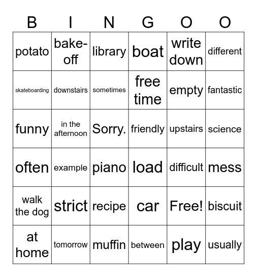 vocabulary Bingo Card