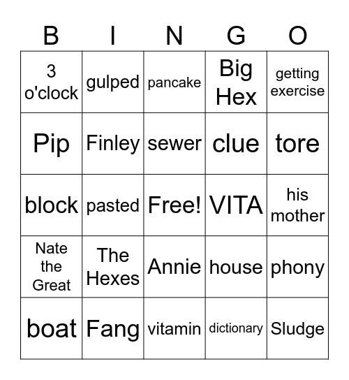 Nate the Great and the Phony Clue Bingo Card