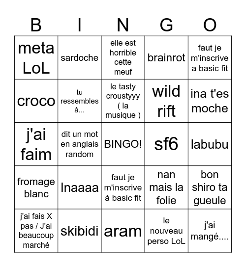 BINGO DOUBLEP Bingo Card