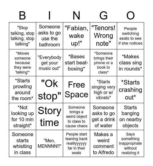 Choir Bingo Card