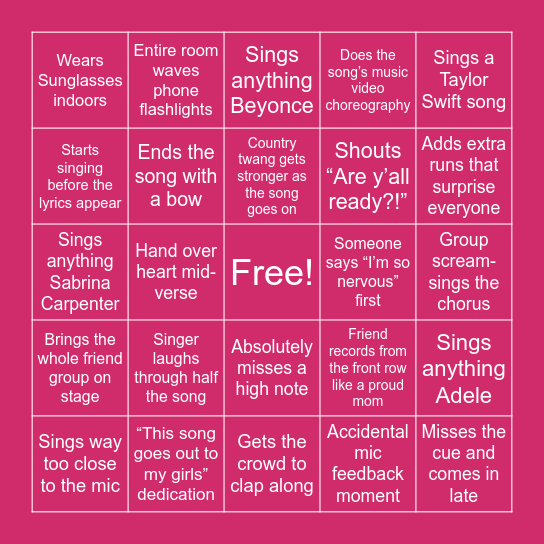 KARAOKE BINGO Card