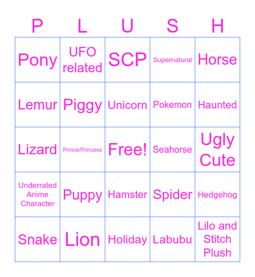 Plushies Bingo Card