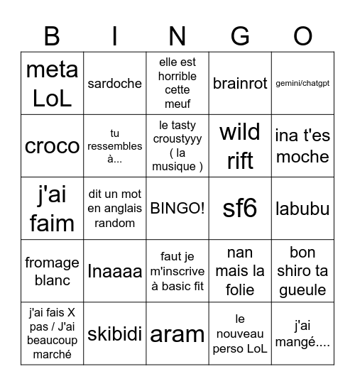 BINGO DOUBLEP Bingo Card