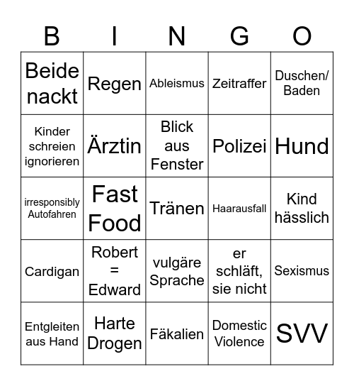 Die My Love Bingo Card