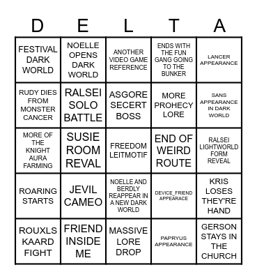 DELTARUNE: CHAPTER 5 PREDICATIONS Bingo Card