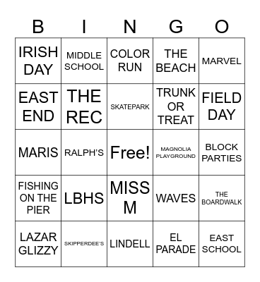 LONG BEACH BINGO Card