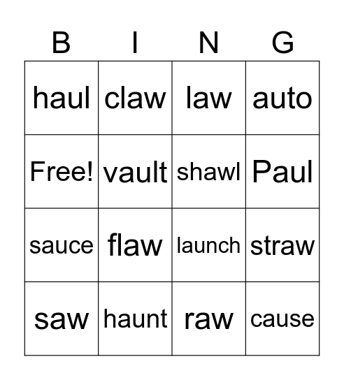 au, aw BINGO Card
