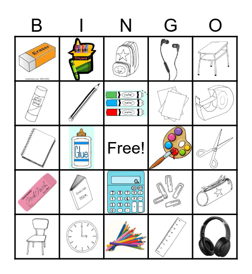 School Supplies Bingo Card