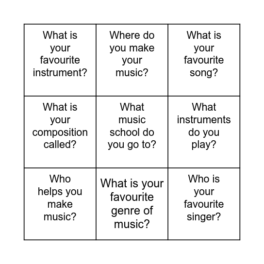 About MY Music Bingo Card