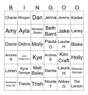 Thursday Training Table Bingo Card
