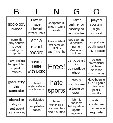 sport bingo Card