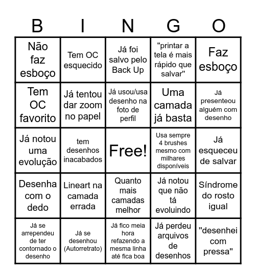 Bingo de Desenhista Digital Bingo Card