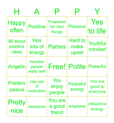 Happy Bingo Card