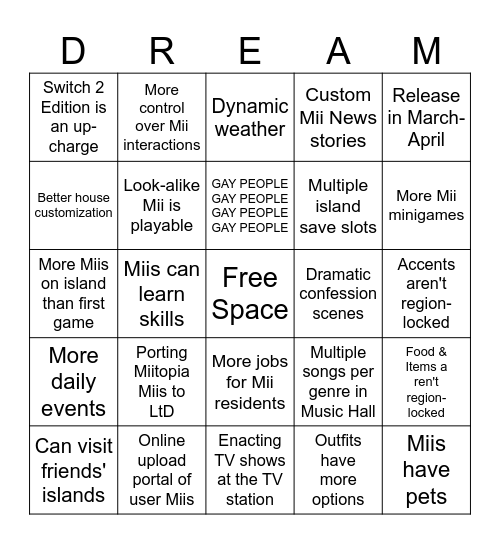Living the Dream Direct Bingo Card